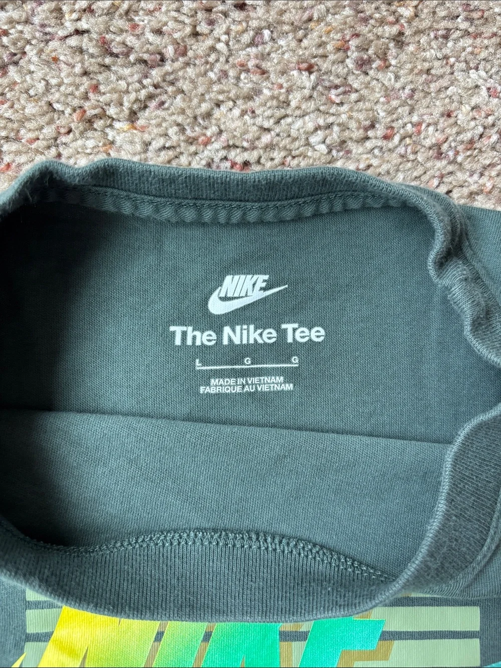 Nike Boys Dark Green Tee with Yellow-Green Swoosh